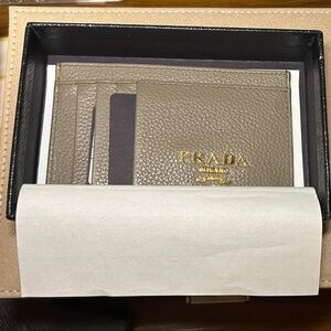 Prada Taupe Leather Card Holder